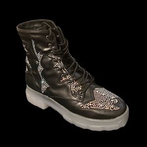 Black Rhinestone Motorcycle Combat boots. Size: 6
